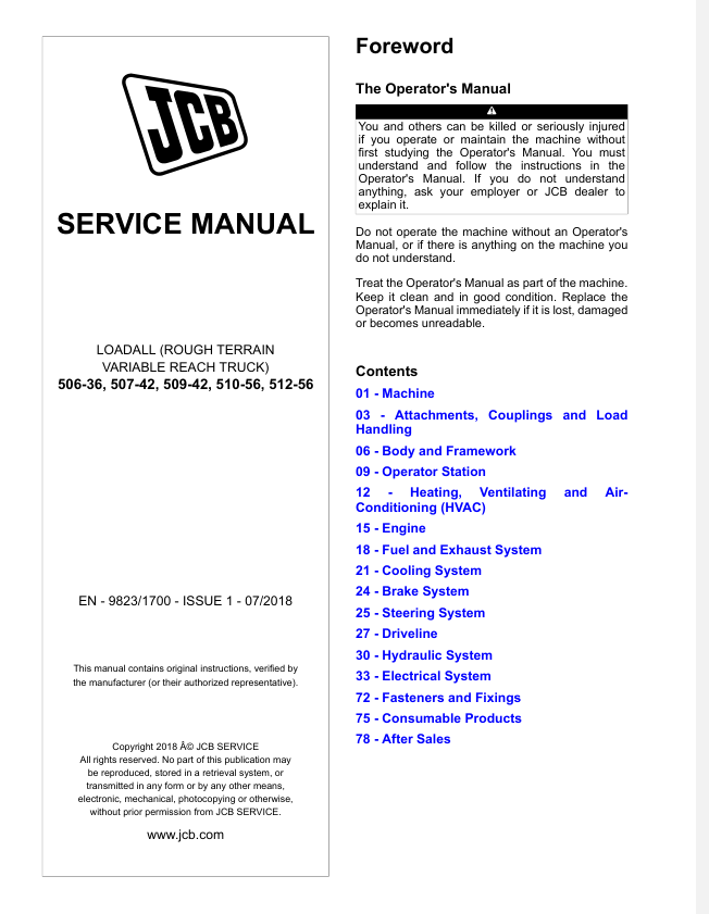 JCB 506-36 507-42 509-42 510-56 512-56 Loadall Service Manuals - Image 2