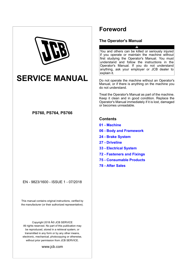 JCB PS760 PS764 PS766 Service Manual - Image 2