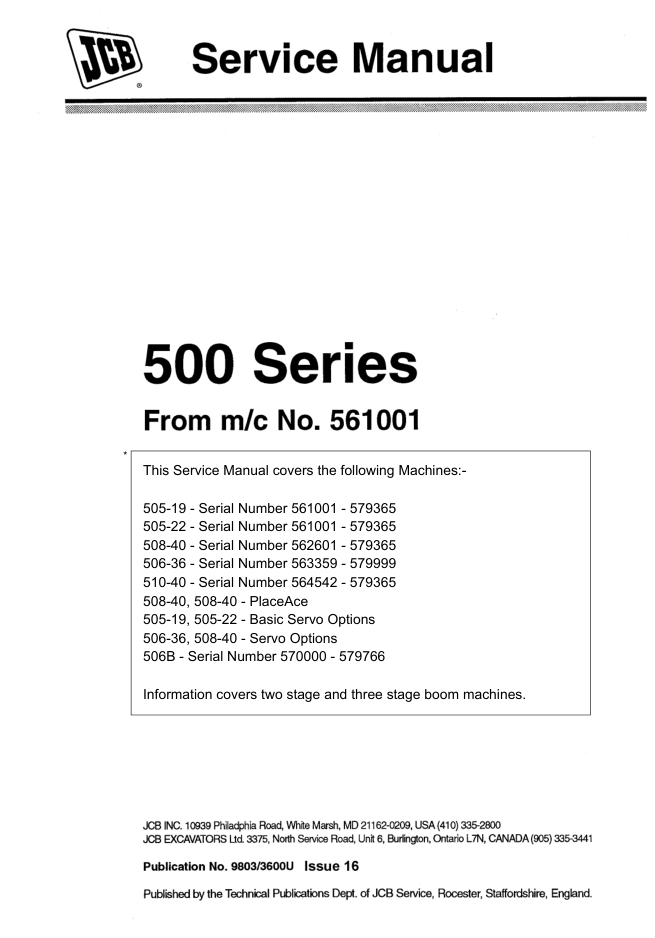 JCB 500 Series Loadall Service Manual 9803/3600U - Image 2
