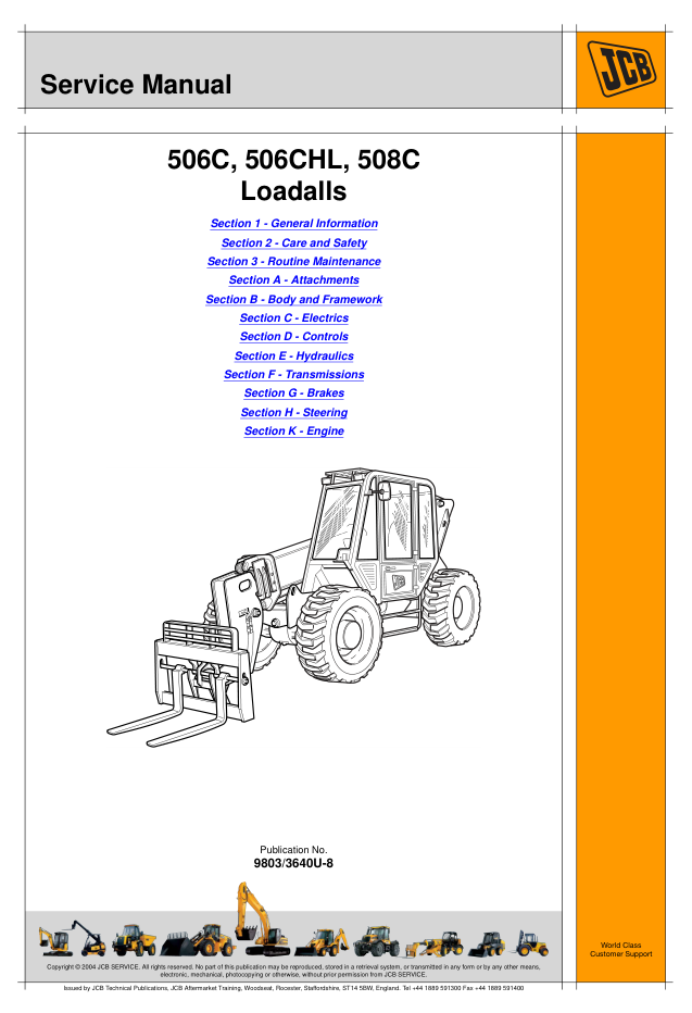 JCB 506C 506CHL 508C Loadall Service Manual 9803/3640U-8 - Image 2