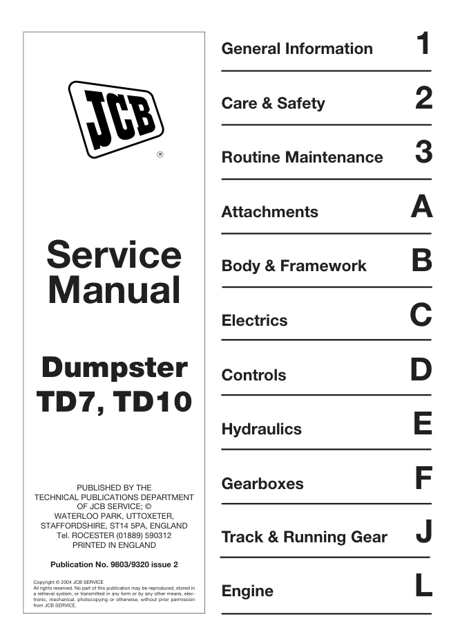 JCB Dumpster TD7 TD10 Service Manual 9803/9320 PDF - Image 2
