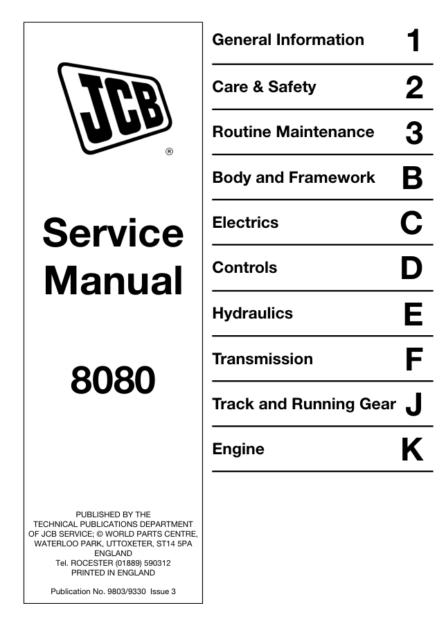 JCB 8080 Excavator Service Manual 9803/9330 PDF - Image 2
